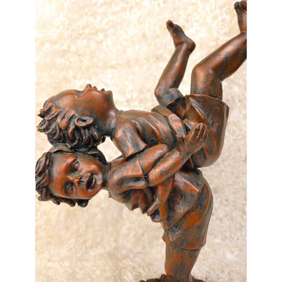 Bronze-Tone Resin Statue Of Children Playing 10.5" Tall Sculpture Rustic Home De - Picture 2 of 15